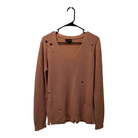 Distressed Ambiance Apparel Mauve Crocheted Long Sleeve Sweater Size M NWOT - Picture 1 of 8